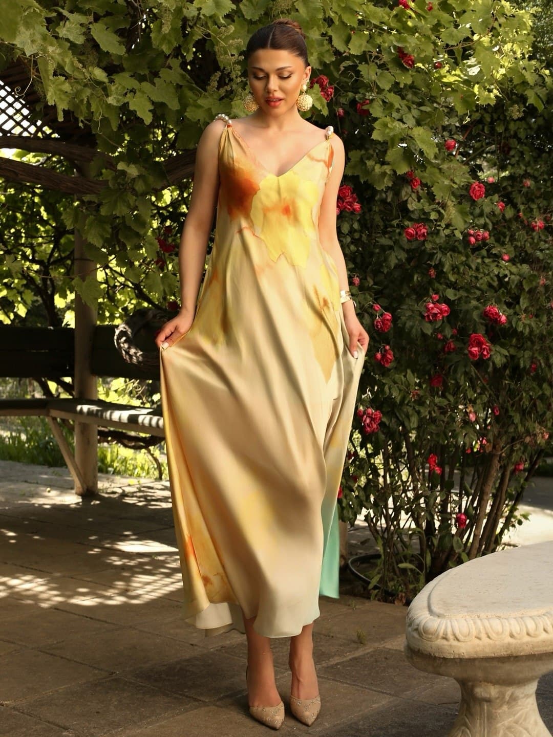 Amber Glow Pearl Dress